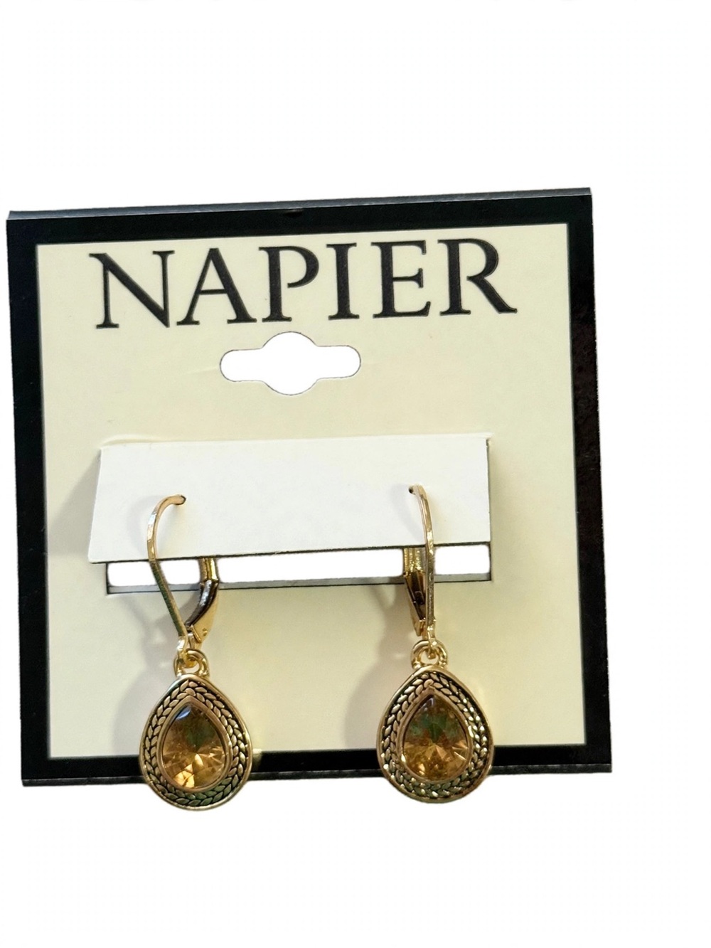Napier Gold Teardrop Earrings with Citrine-Colored Stones
